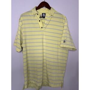 Footjoy Polo Shirt Mens Medium Yellow Blue Stripe TPC Sawgrass Performance Golf